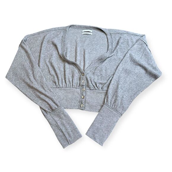 URBAN OUTFITTERS Women’s Charcoal Gray Long Sleeve Farley’s Button-Up Cropped Sw - Picture 2 of 6